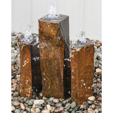Real Stone Fountains ABBC940 Basalt Fountain Kit - Trinity Split Polished 3 Piece Fountain Blue Thumb